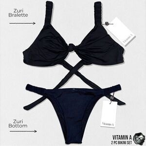 VITAMIN A SWIM SUSTAINABLY MADE ZURI BIKINI 2 PIECE SWIMSUIT SET IN BLACK NEW